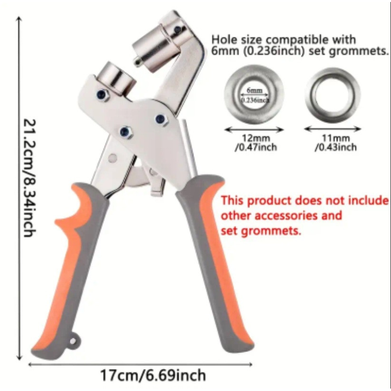 Пристрій для встановлення люверсів 6-10 мм із люверсами срібного кольору