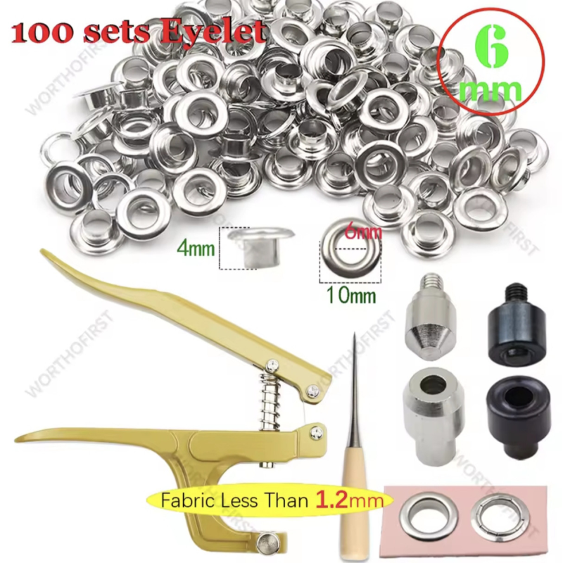 Пристрій для встановлення люверсів 6-10 мм із люверсами срібного кольору