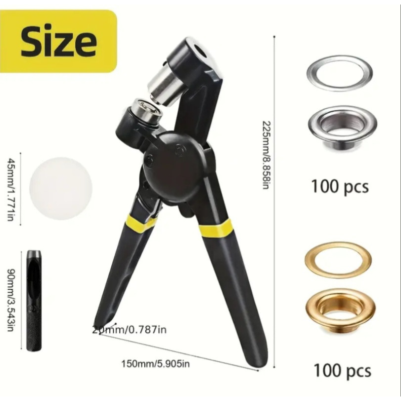 Пристрій для встановлення люверсів 10-15 мм із люверсами срібного кольору