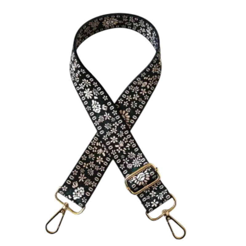 Ручка-шлейка для сумки 140 см. Чорно-білий орнамент.