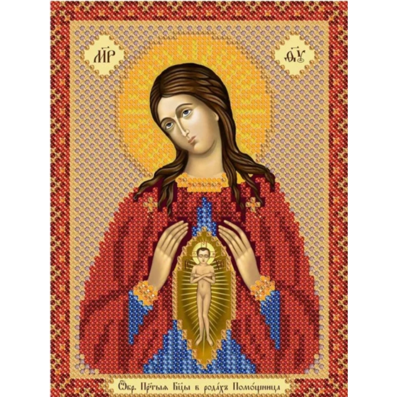 Схема для вишивання бісером ікони Богородиця Помічниця у породах.