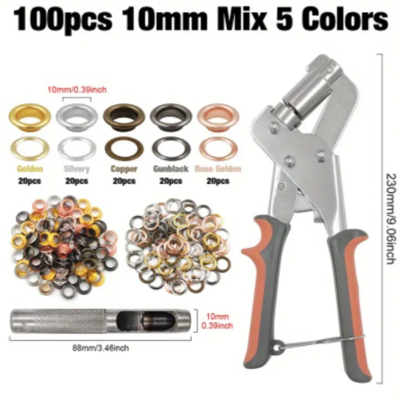 Пристрій для встановлення люверсів 10-15 мм із люверсами різних кольорів