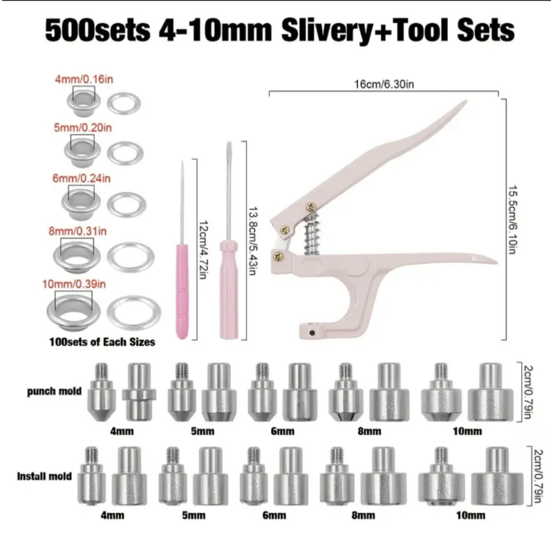 Пристрій для встановлення люверсів 10-15 мм із люверсами бронзового кольору