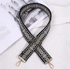 Ручка-шлейка для сумок 140 см. Чорно-білий-сірий орнамент.