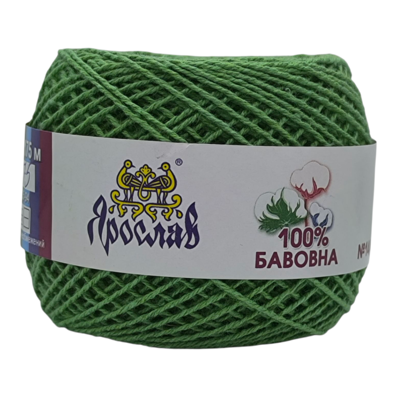 Пряжа бавовняна Ярослав 175 м. Колір: зелений