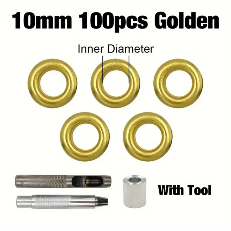 Набір для встановлення люверсів 10-15 мм із золотистими люверсами Набір для встановлення люверсів 10-15 мм із золотистими люверсами