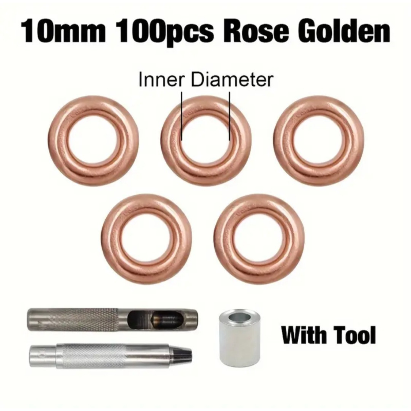 Набір для встановлення люверсів 10-15 мм із золотисто-рожевими люверсами Набір для встановлення люверсів 10-15 мм із золотисто-рожевими люверсами