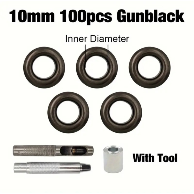 Набір для встановлення люверсів 10-15 мм із чорними люверсами