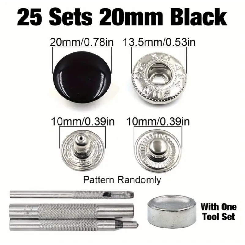 Набір для встановлення кнопок 20 мм чорні