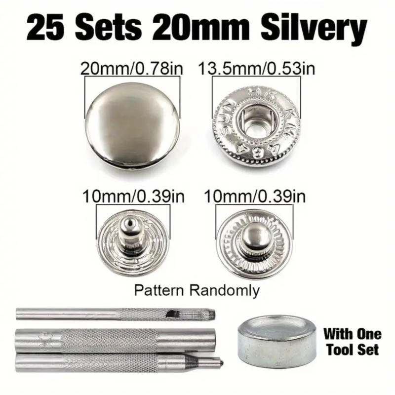 Набір для встановлення кнопок 20 мм сріблястих