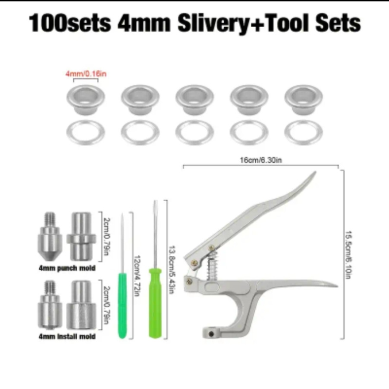 Пристрій для встановлення люверсів 4-6 мм із люверсами срібного кольору