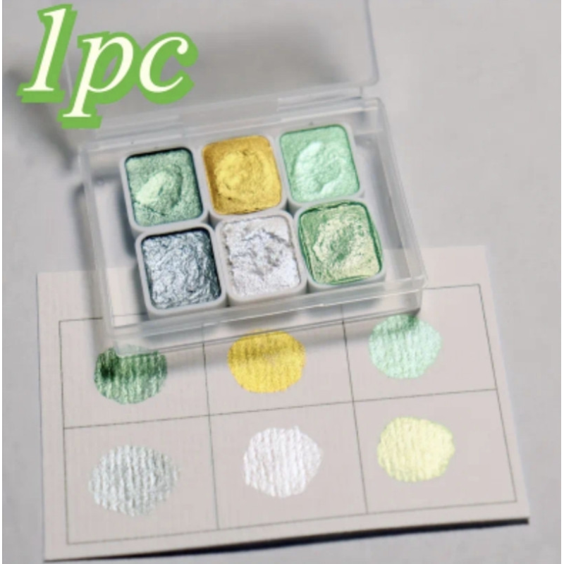 Акварельні фарби з перломутром 6 кольорів трави.