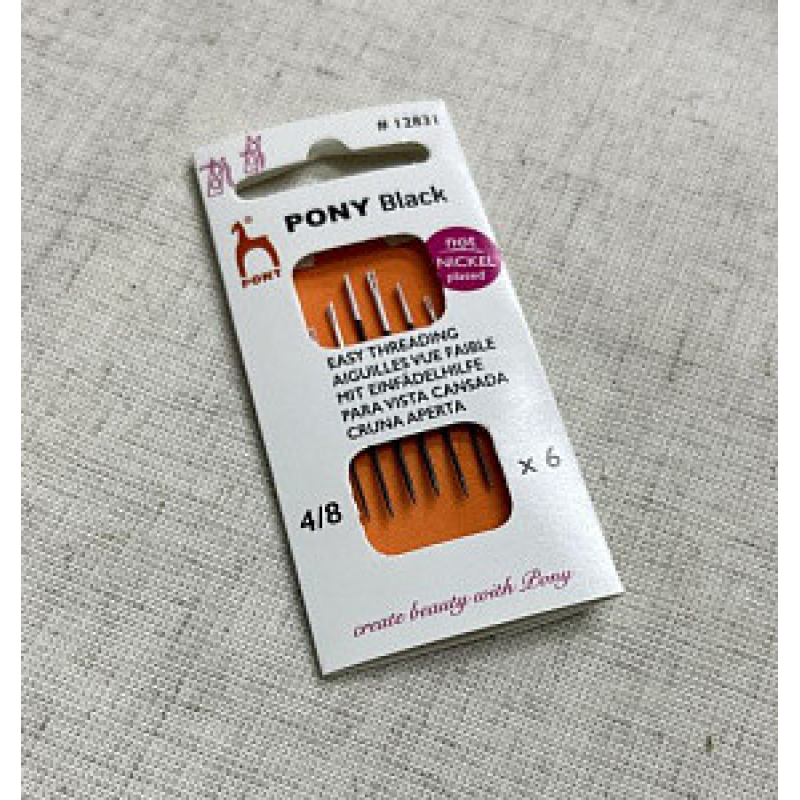Голка Pony (Індія) для слабозорих №4/8, чорна з білим вічком 6 шт