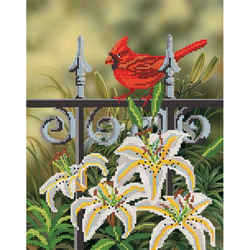 Схема для вишивання бісером. Чайна церемонія. Червоний кардинал