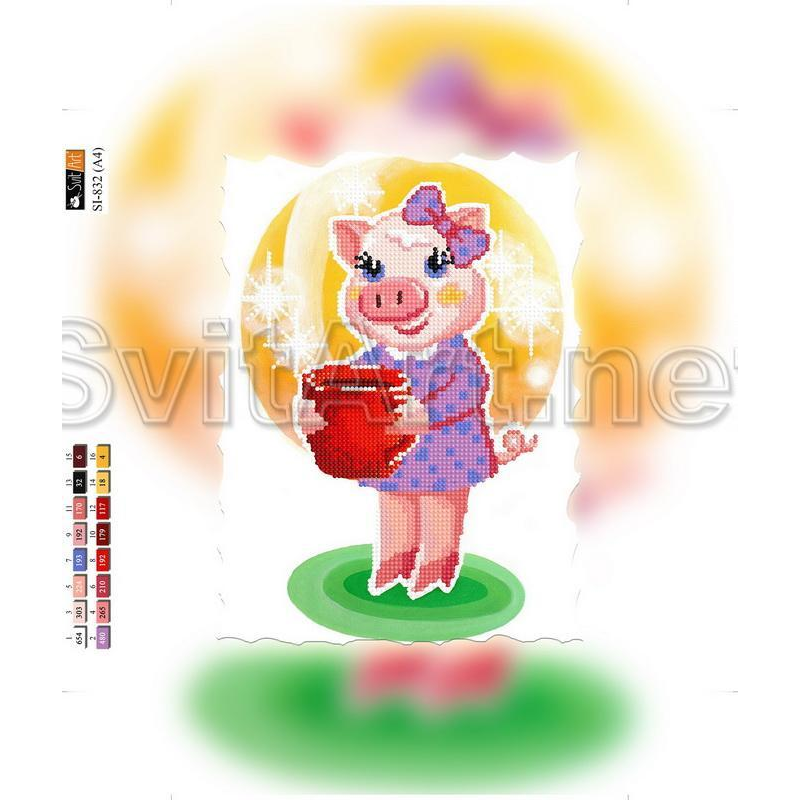 Схема для вишивання бісером на полотні з підрамкою. Свинка Схема для вишивання бісером на полотні з підрамкою. Свинка