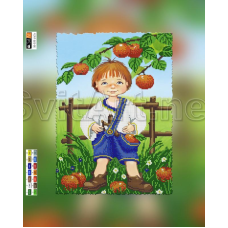 Схема для вишивання бісером на полотні з підрамкою. Хлопчик із рогаткою.