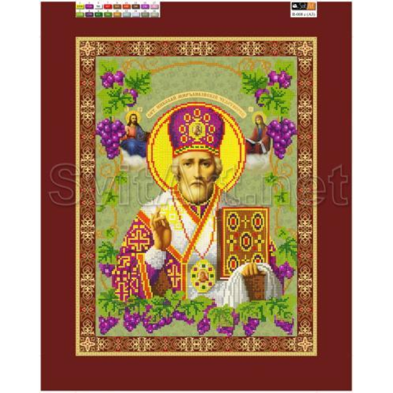 Схема для вишивання бісером на полотні з підрамкою. Святий Миколай Схема для вишивання бісером на полотні з підрамкою. Святий Миколай