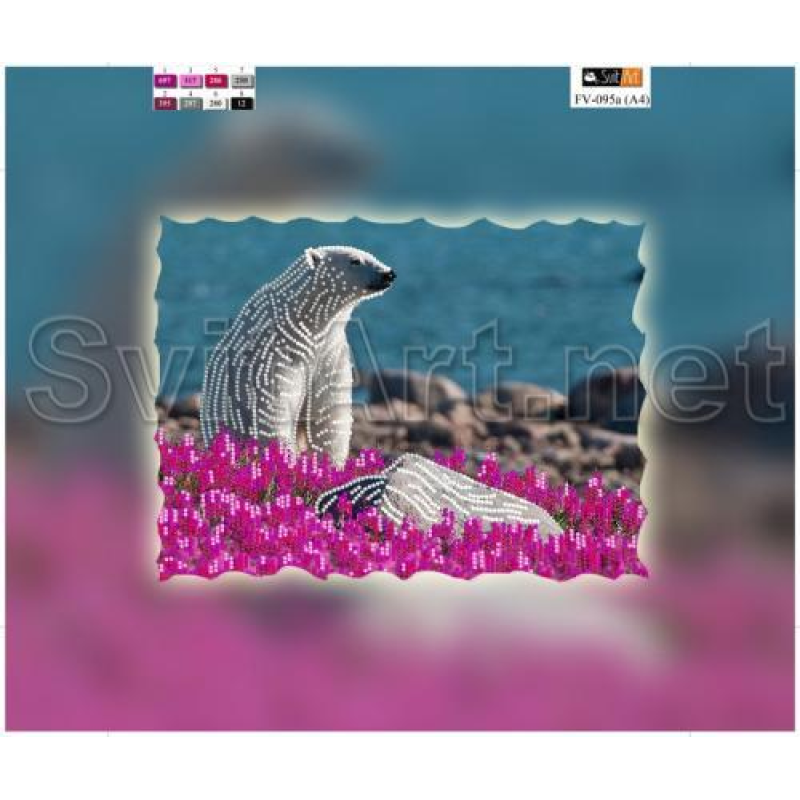 Схема для вишивання бісером на полотні з підрамкою. Білий ведмідь
