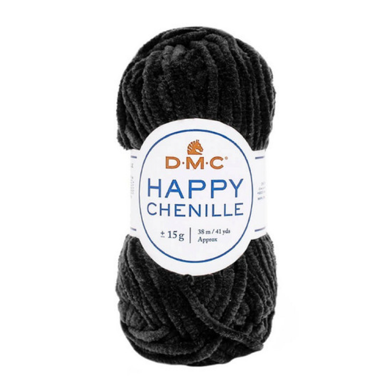 Пряжа плюшевая Happy Chenille Цвет: черный
