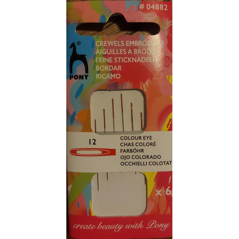 Голка Pony (Індія) швейна з кольоровим вушком No12 6 шт.